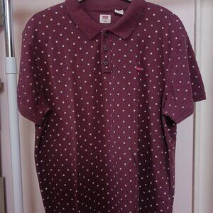 Levi's Mens Polo shirt burgandy dots collar XL